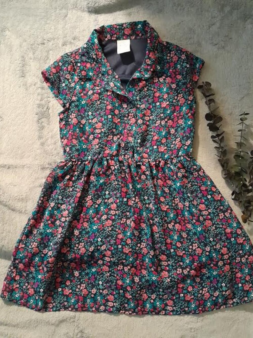 Floral Print Short Sleeve Collared Fit & Flare Dress – Pink & Teal